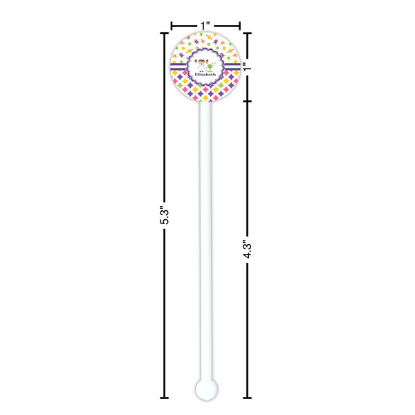 Girl's Space & Geometric Print White Plastic 5.5" Stir Stick - Round - Dimensions