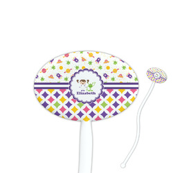 Girl's Space & Geometric Print 7" Oval Plastic Stir Sticks - White - Double Sided (Personalized)