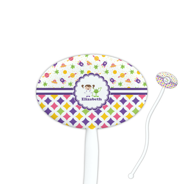 Custom Girl's Space & Geometric Print Oval Plastic Stir Sticks (Personalized)