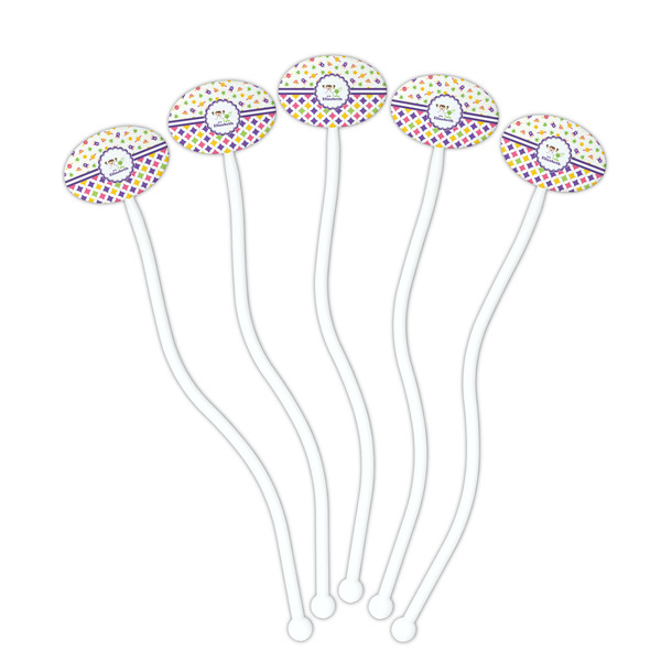 Girl's Space & Geometric Print White Plastic 7" Stir Stick - Oval - Fan