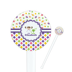 Girl's Space & Geometric Print 7" Round Plastic Stir Sticks - White - Double Sided (Personalized)
