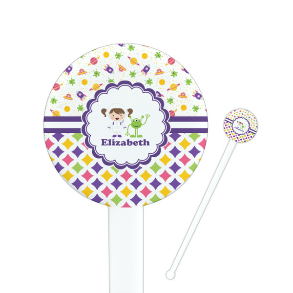 Custom Girl's Space & Geometric Print Round Plastic Stir Sticks (Personalized)