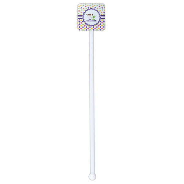 Girl's Space & Geometric Print White Plastic Stir Stick - Double Sided - Square - Single Stick