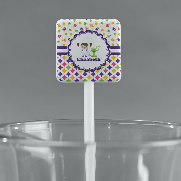 Girl's Space & Geometric Print White Plastic Stir Stick - Square - Main