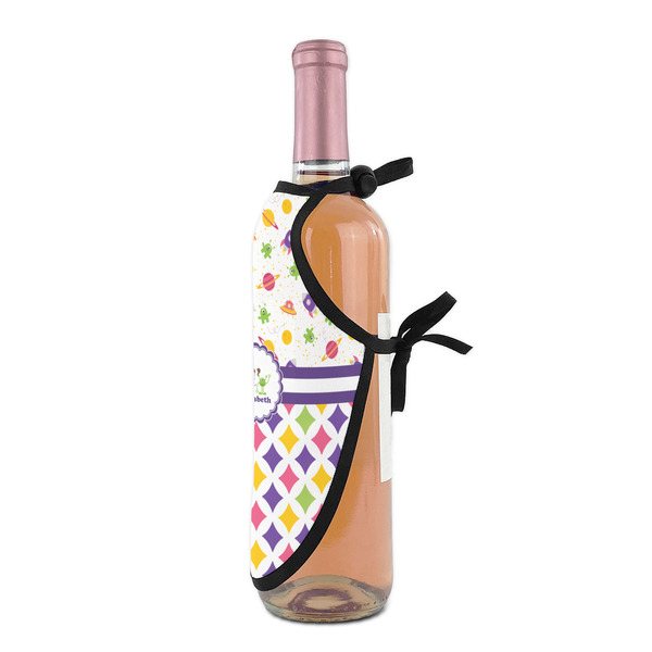 Girl's Space & Geometric Print Wine Bottle Apron - DETAIL WITH CLIP ON NECK