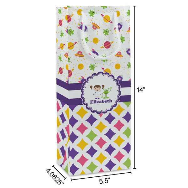 Girl's Space & Geometric Print Wine Gift Bag - Dimensions
