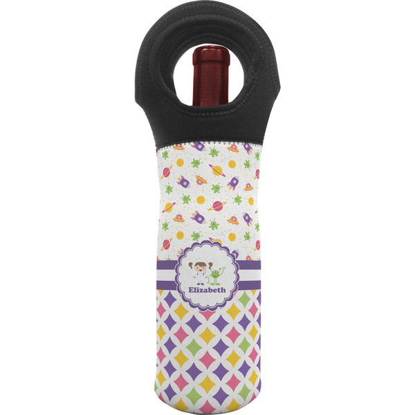Custom Girl's Space & Geometric Print Wine Tote Bag (Personalized)