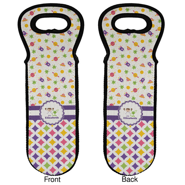 Girl's Space & Geometric Print Wine Tote Front & Back