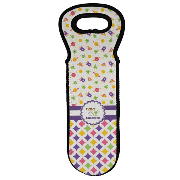 Custom Girl's Space & Geometric Print Wine Tote Bag (Personalized)