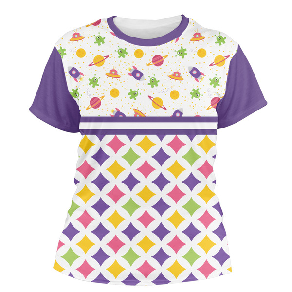 Custom Girl's Space & Geometric Print Women's Crew T-Shirt - 2X Large