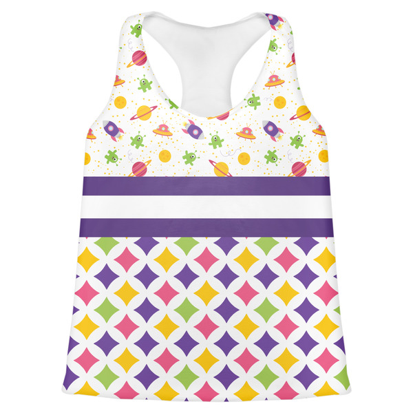 Custom Girl's Space & Geometric Print Womens Racerback Tank Top - 2X Large