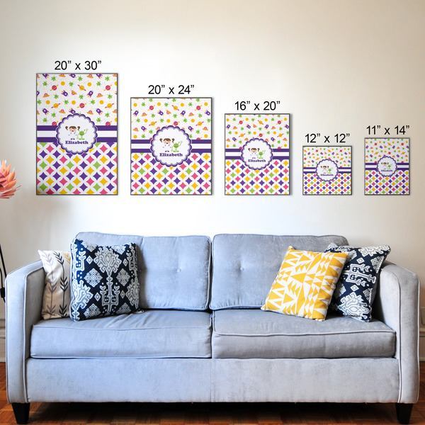 Girl's Space & Geometric Print Wood Prints - Size Comparison