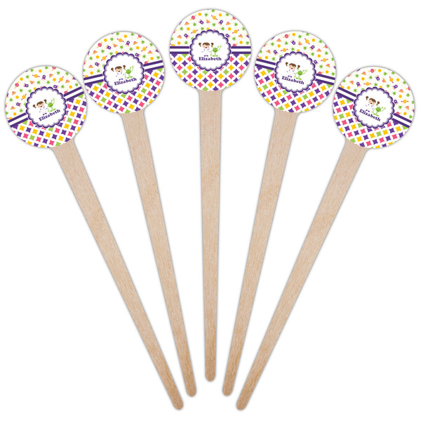 Girl's Space & Geometric Print Wooden 4" Food Pick - Round - Fan View