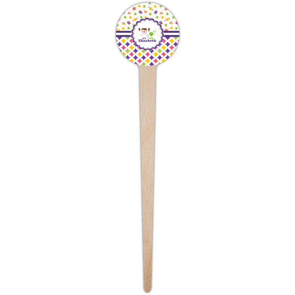 Girl's Space & Geometric Print Wooden 4" Food Pick - Round - Single Pick