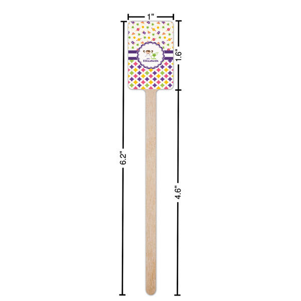 Girl's Space & Geometric Print Wooden 6.25" Stir Stick - Rectangular - Dimensions