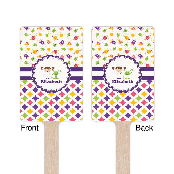 Girl's Space & Geometric Print Wooden 6.25" Stir Stick - Rectangular - Double Sided - Front & Back