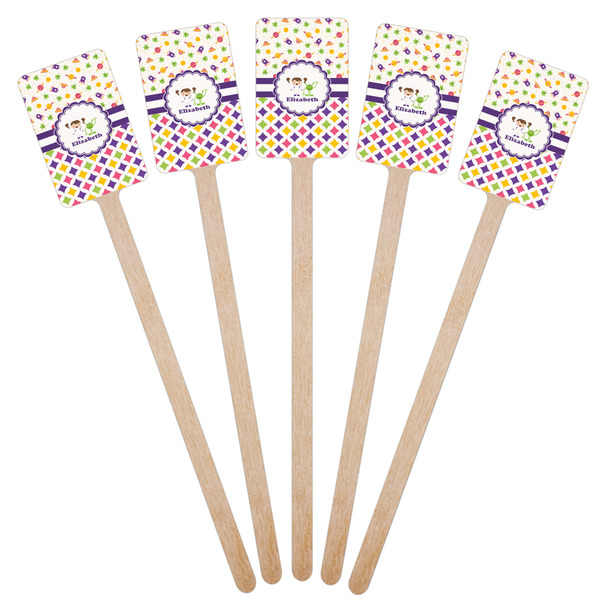 Girl's Space & Geometric Print Wooden 6.25" Stir Stick - Rectangular - Fan View