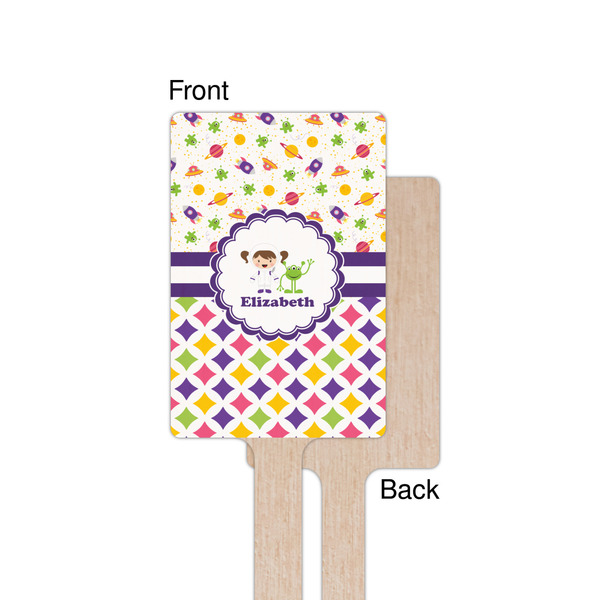 Girl's Space & Geometric Print Wooden 6.25" Stir Stick - Rectangular - Single - Front & Back