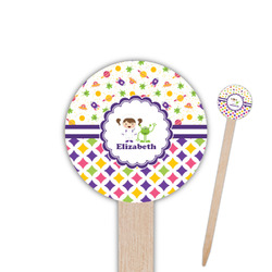 Girl's Space & Geometric Print 6" Round Wooden Food Picks - Double Sided (Personalized)