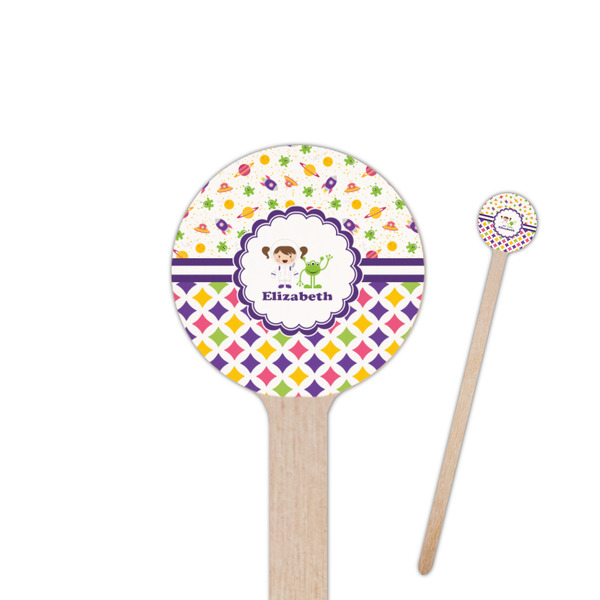 Custom Girl's Space & Geometric Print 6" Round Wooden Stir Sticks - Double Sided (Personalized)