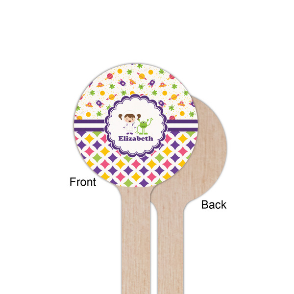 Girl's Space & Geometric Print Wooden 6" Stir Stick - Round - Single Sided - Front & Back