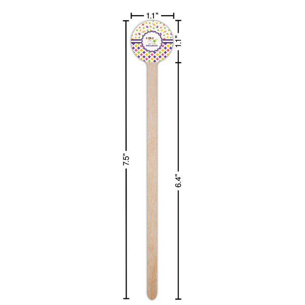 Girl's Space & Geometric Print Wooden 7.5" Stir Stick - Round - Dimensions