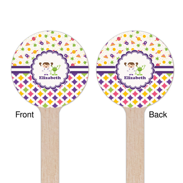 Girl's Space & Geometric Print Wooden 7.5" Stir Stick - Round - Double Sided - Front & Back
