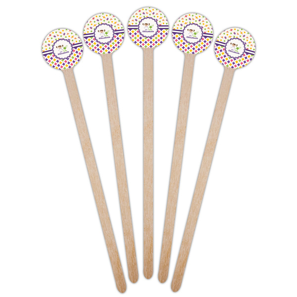 Girl's Space & Geometric Print Wooden 7.5" Stir Stick - Round - Fan View