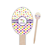 Girl's Space & Geometric Print Oval Wooden Food Picks - Double Sided (Personalized)