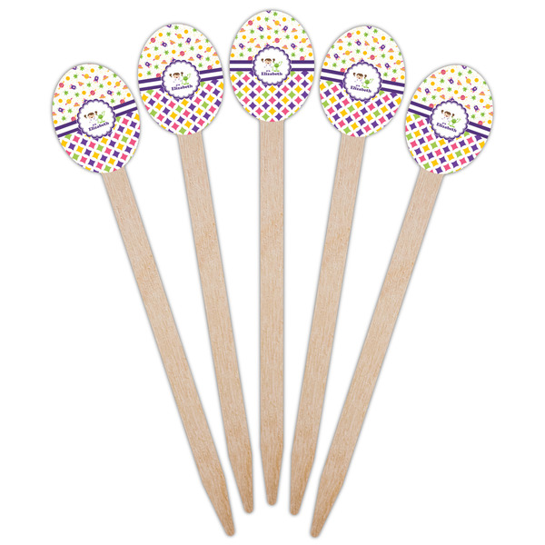 Girl's Space & Geometric Print Wooden Food Pick - Oval - Fan View