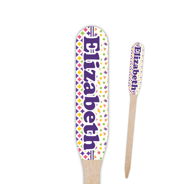 Custom Girl's Space & Geometric Print Paddle Wooden Food Picks (Personalized)
