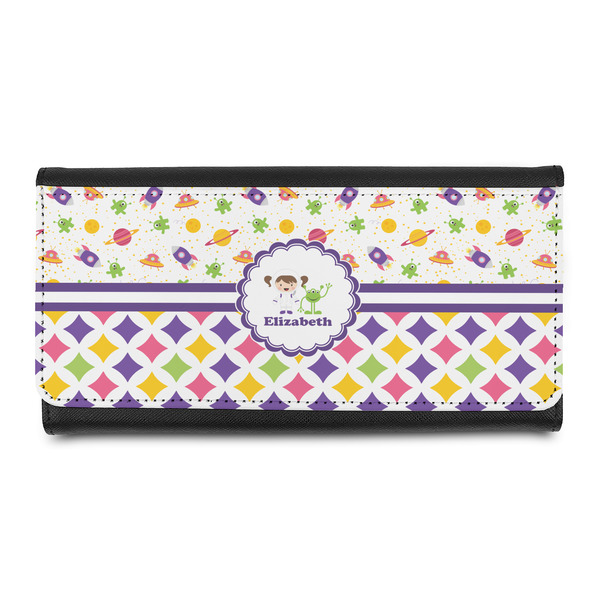 Custom Girl's Space & Geometric Print Leatherette Ladies Wallet (Personalized)