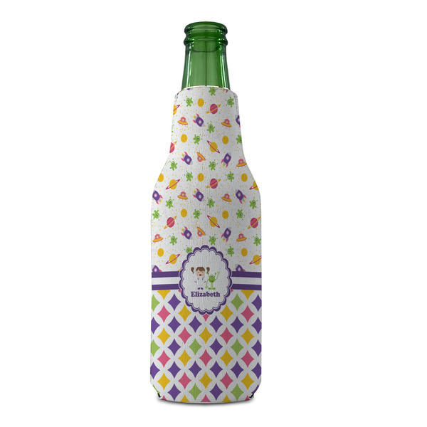 Girl's Space & Geometric Print Zipper Bottle Cooler - FRONT (bottle)