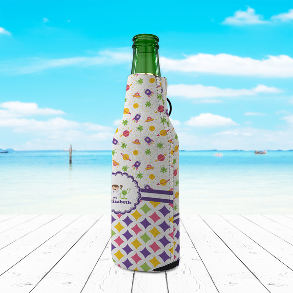 Girl's Space & Geometric Print Zipper Bottle Cooler - LIFESTYLE