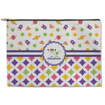 Girl's Space & Geometric Print Zipper Pouch - Large - 12.5"x8.5" (Personalized)