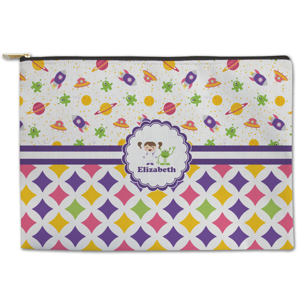 Custom Girl's Space & Geometric Print Zipper Pouch (Personalized)