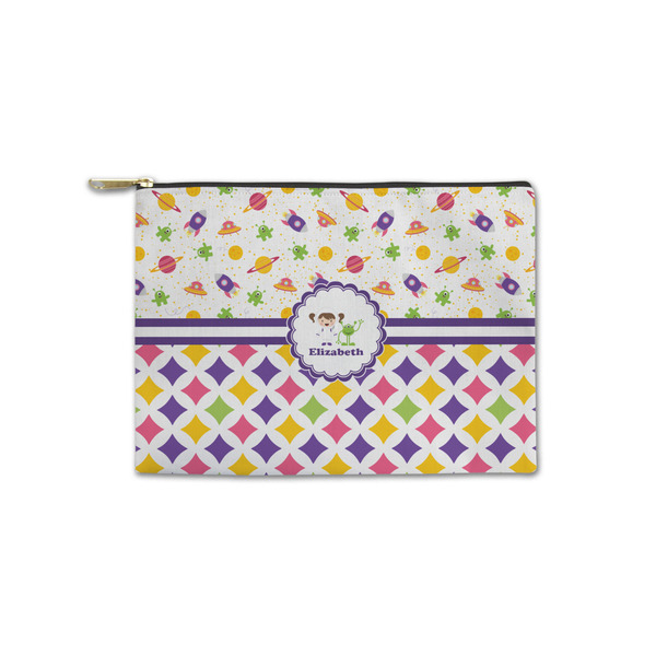 Custom Girl's Space & Geometric Print Zipper Pouch - Small - 8.5"x6" (Personalized)