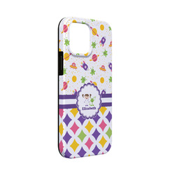 Girl's Space & Geometric Print iPhone Case - Rubber Lined - iPhone 13 Mini (Personalized)