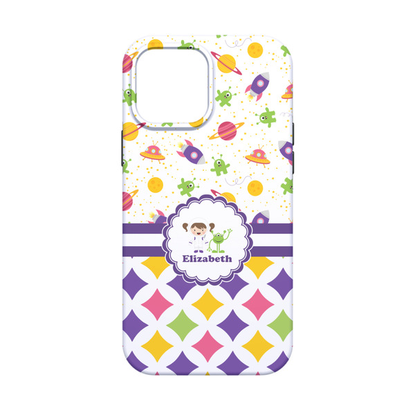 Girl's Space & Geometric Print iPhone 13 Mini Tough Case - Back