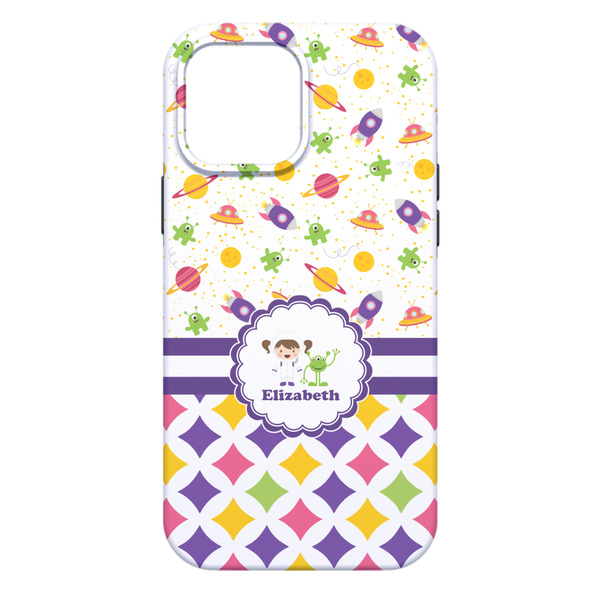 Girl's Space & Geometric Print iPhone 13 Pro Max Tough Case - Back