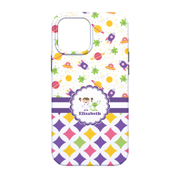 Girl's Space & Geometric Print iPhone 13 Tough Case - Back