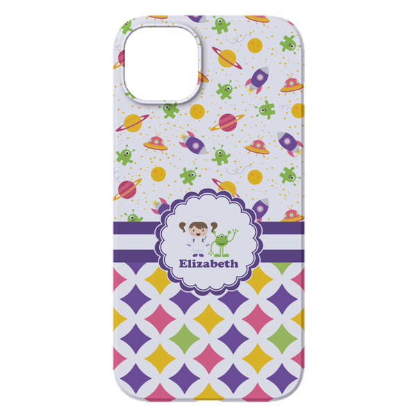 Girl's Space & Geometric Print iPhone 14 Plus Case - Back