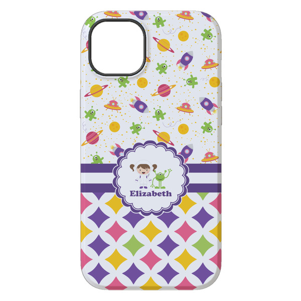 Girl's Space & Geometric Print iPhone 14 Plus Tough Case - Back