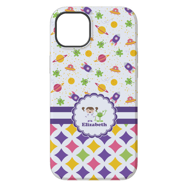 Girl's Space & Geometric Print iPhone 14 Pro Max Tough Case - Back
