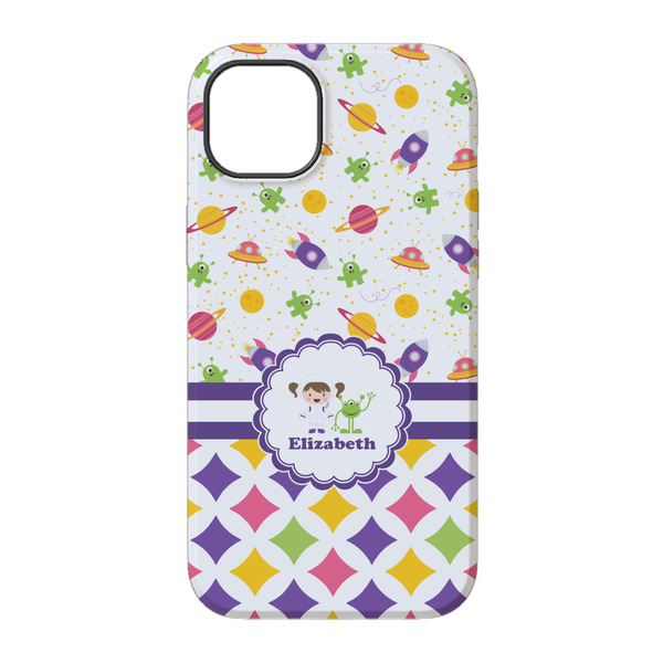 Girl's Space & Geometric Print iPhone 14 Pro Tough Case - Back