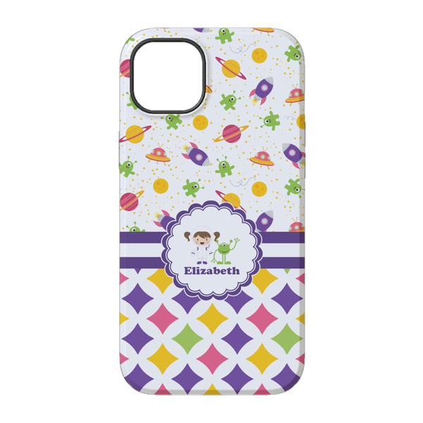 Girl's Space & Geometric Print iPhone 14 Tough Case - Back