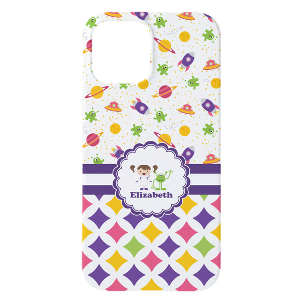 Girl's Space & Geometric Print iPhone 15 Plus Case - Back