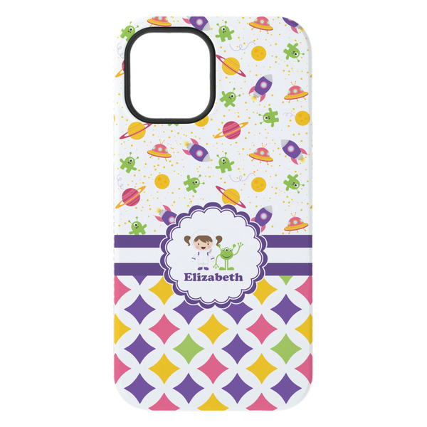 Girl's Space & Geometric Print iPhone 15 Plus Tough Case - Back