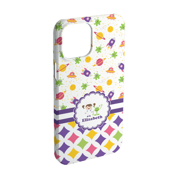 Custom Girl's Space & Geometric Print iPhone Case - Plastic - iPhone 15 Pro (Personalized)