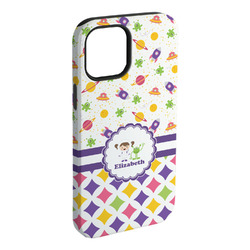 Girl's Space & Geometric Print iPhone Case - Rubber Lined (Personalized)